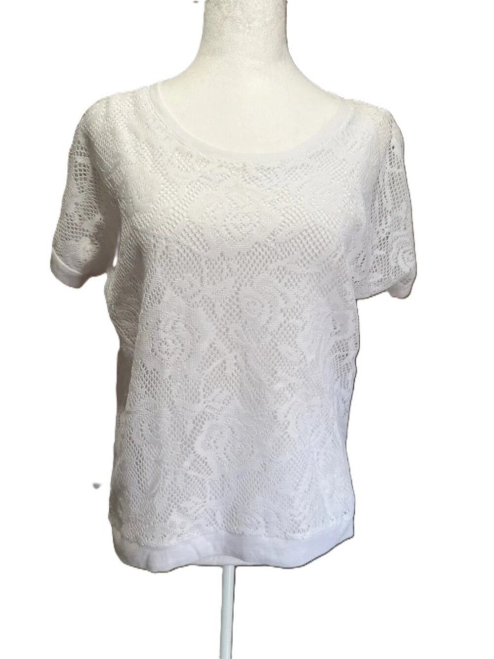 Cato NWT White Lace Short Sleeve Cover W/Scoop Neck Tank Top Vintage